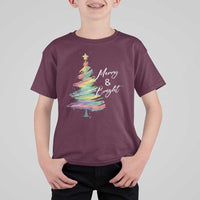 Christmas T Shirt For Kid Merry And Bright Colorful Xmas Tree - Wonder Print Shop