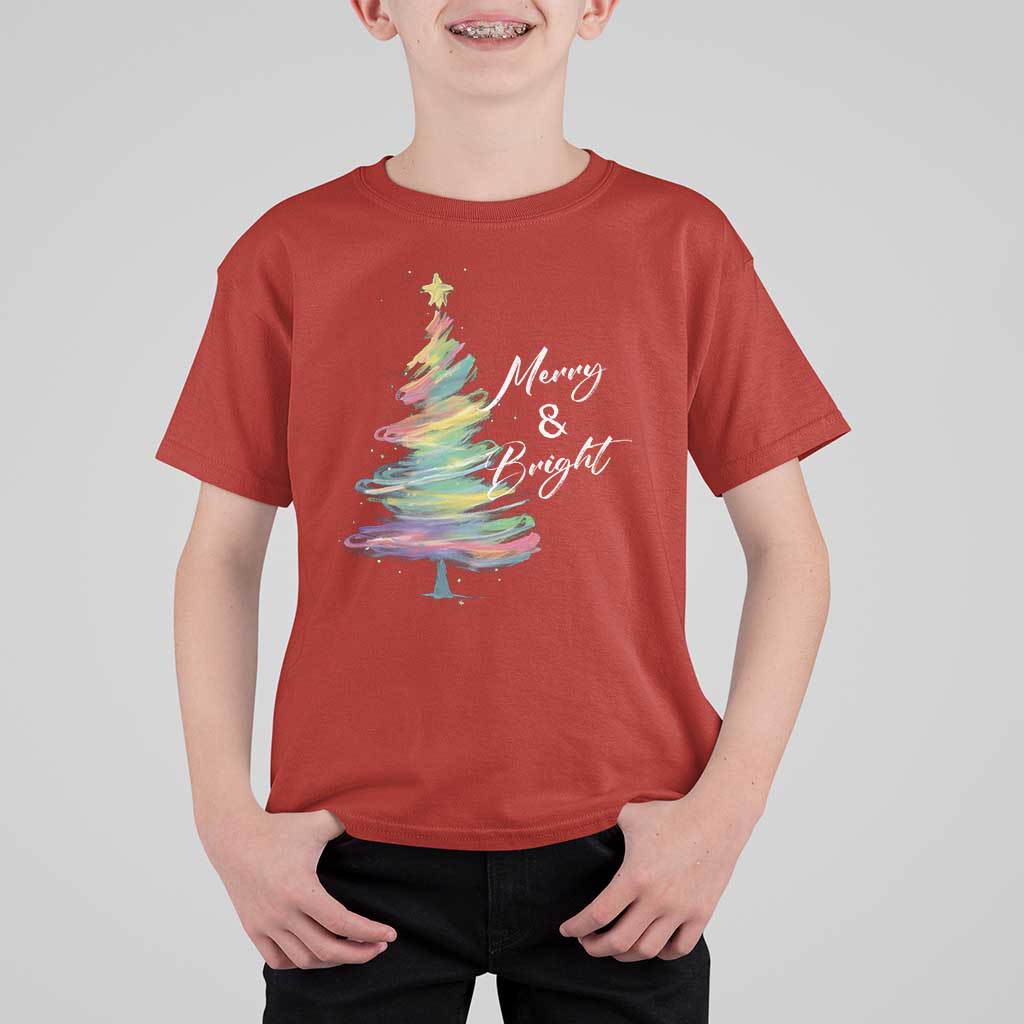 Christmas T Shirt For Kid Merry And Bright Colorful Xmas Tree - Wonder Print Shop