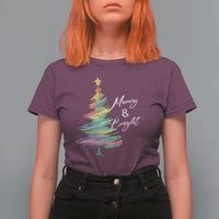 Christmas T Shirt For Women Merry And Bright Colorful Xmas Tree - Wonder Print Shop
