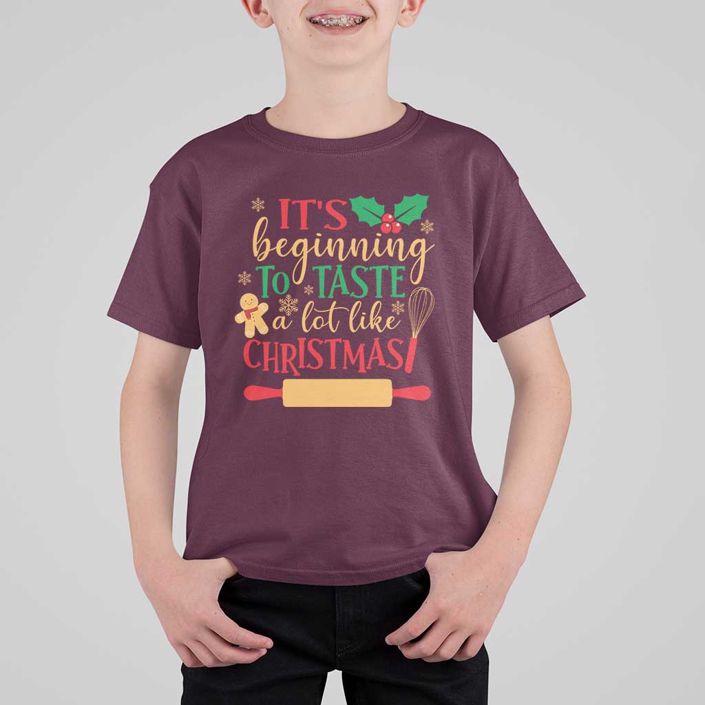 Funny Christmas Baker T Shirt For Kid It's Beginning To Taste A Lot Like Christmas Gingerbread - Wonder Print Shop