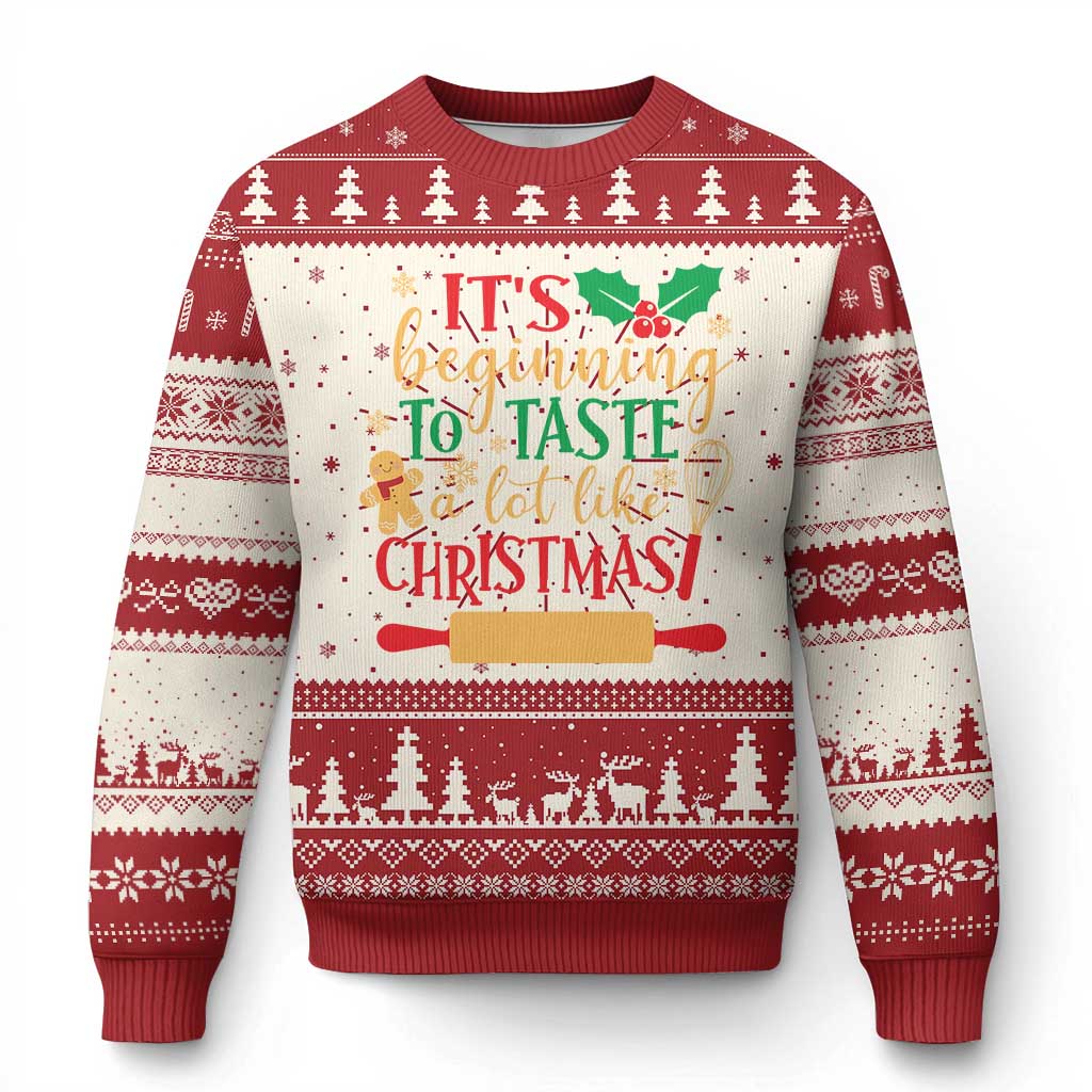 Funny Christmas Baker Ugly Christmas Sweater It's Beginning To Taste A Lot Like Christmas Gingerbread - Wonder Print Shop