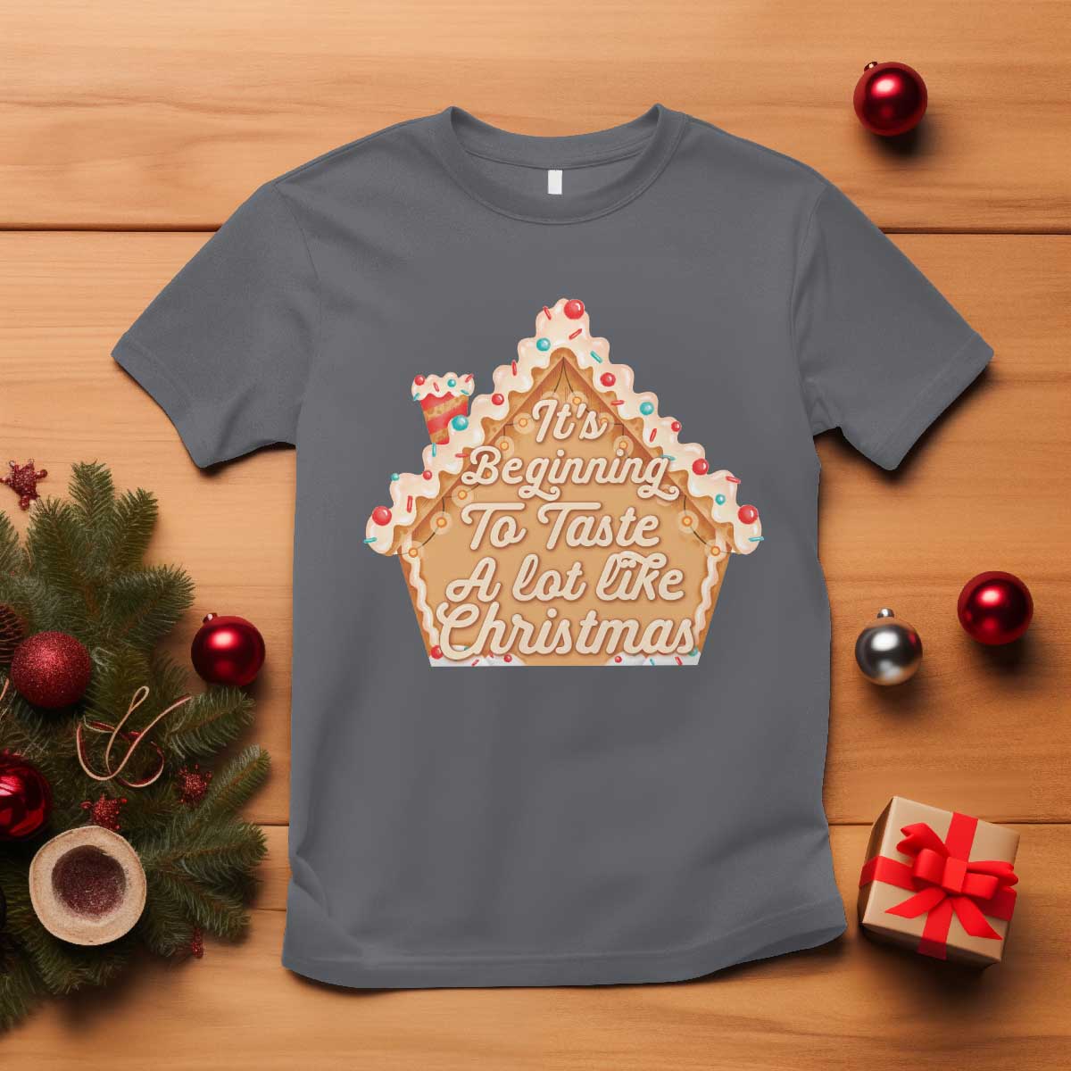 Funny Christmas Cookie Baking T Shirt It's Beginning To Taste A Lot Like Christmas Gingerbread House - Wonder Print Shop