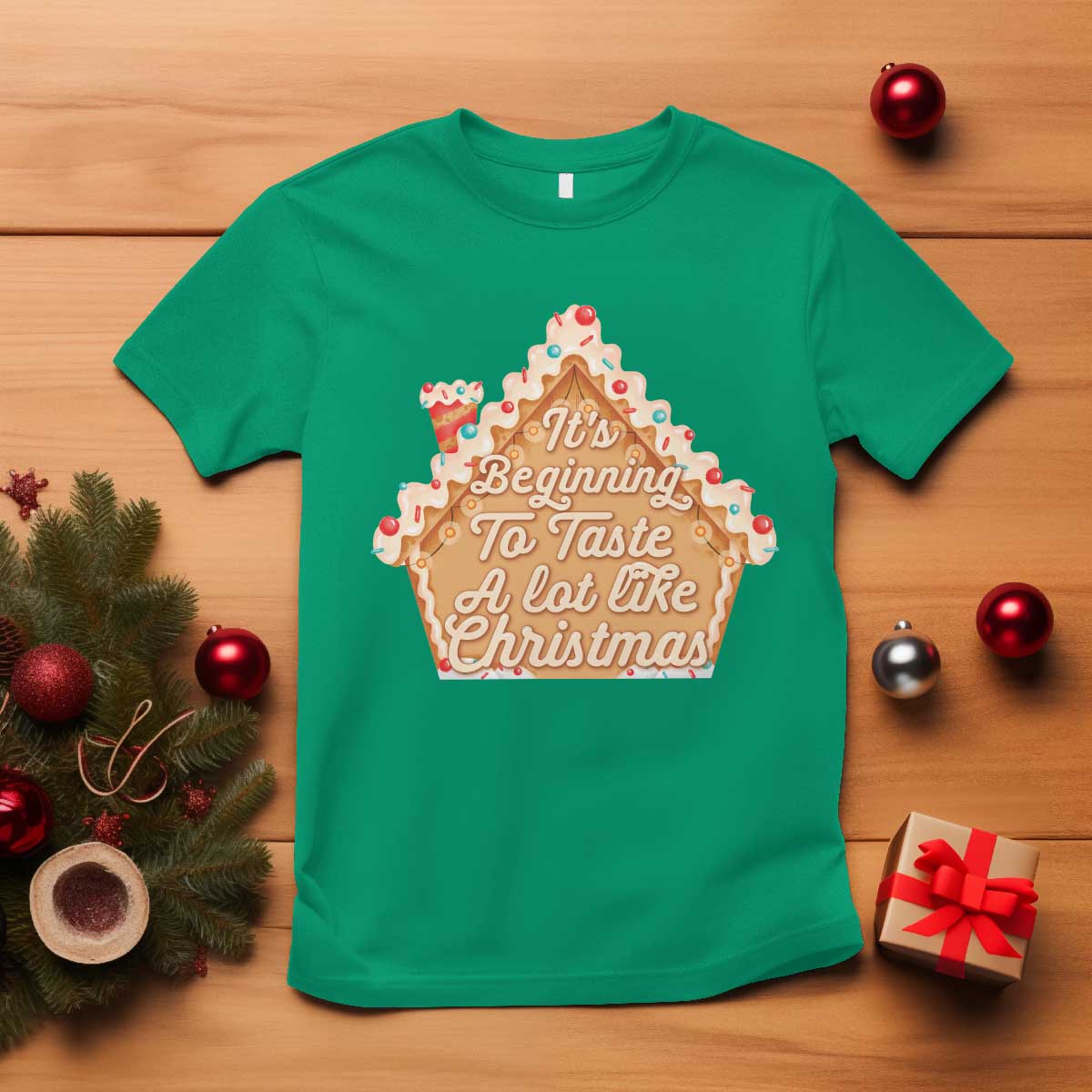Funny Christmas Cookie Baking T Shirt It's Beginning To Taste A Lot Like Christmas Gingerbread House - Wonder Print Shop