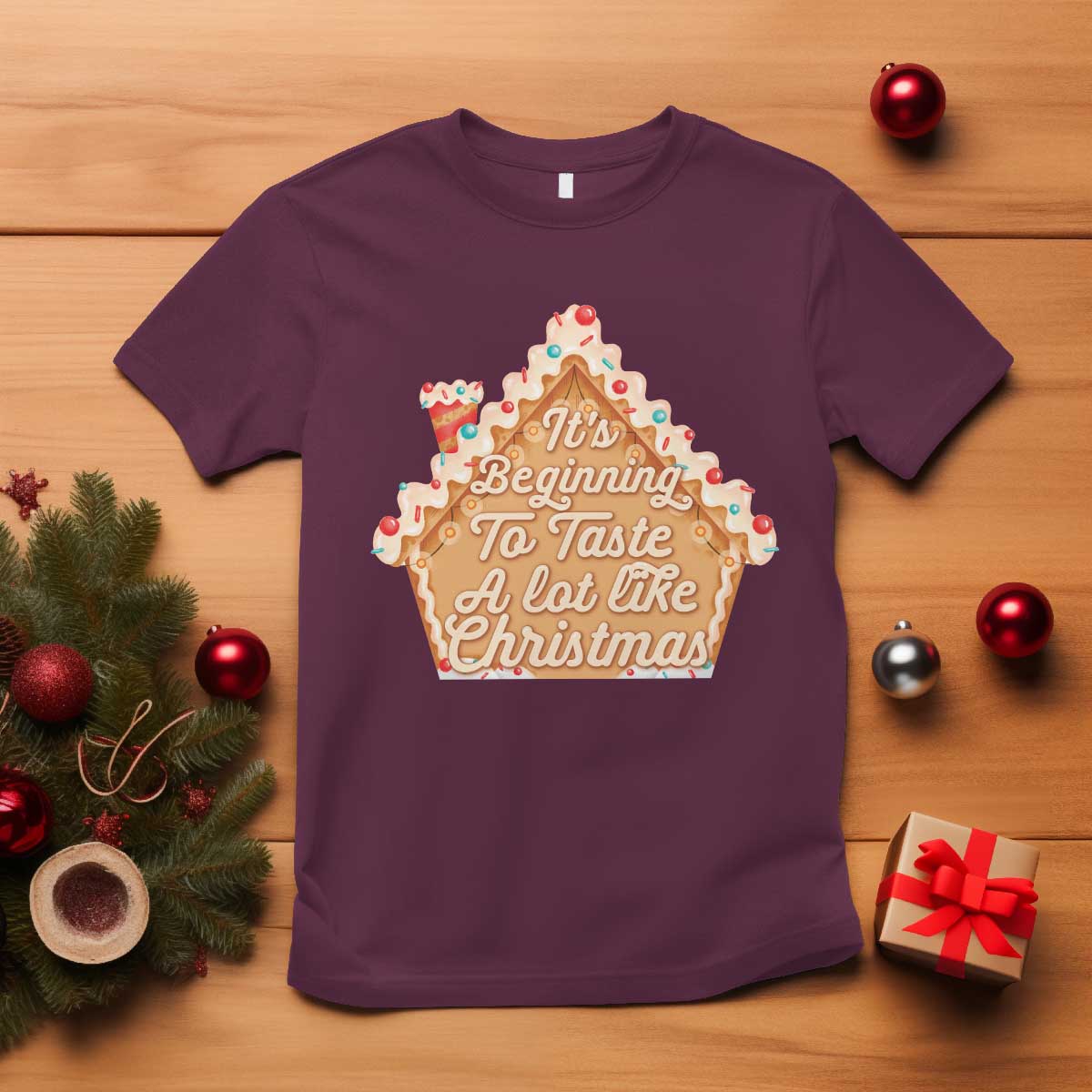 Funny Christmas Cookie Baking T Shirt It's Beginning To Taste A Lot Like Christmas Gingerbread House - Wonder Print Shop