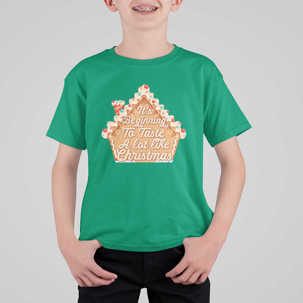 Funny Christmas Cookie Baking T Shirt For Kid It's Beginning To Taste A Lot Like Christmas Gingerbread House - Wonder Print Shop