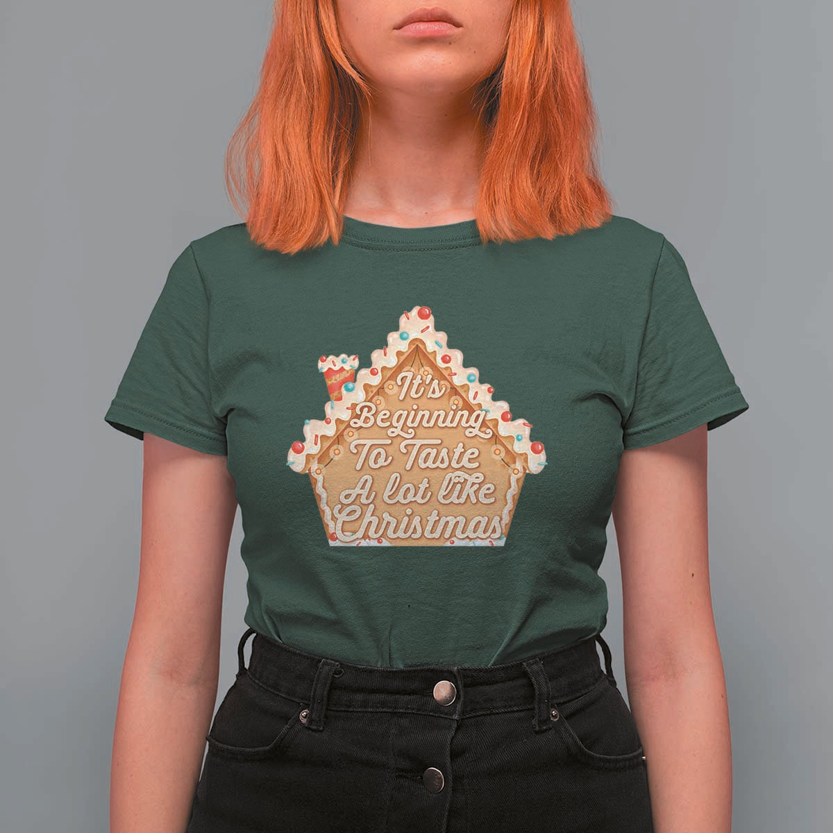 Funny Christmas Cookie Baking T Shirt For Women It's Beginning To Taste A Lot Like Christmas Gingerbread House - Wonder Print Shop