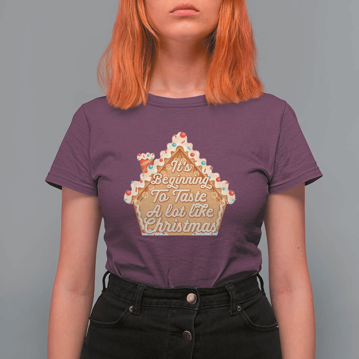 Funny Christmas Cookie Baking T Shirt For Women It's Beginning To Taste A Lot Like Christmas Gingerbread House - Wonder Print Shop