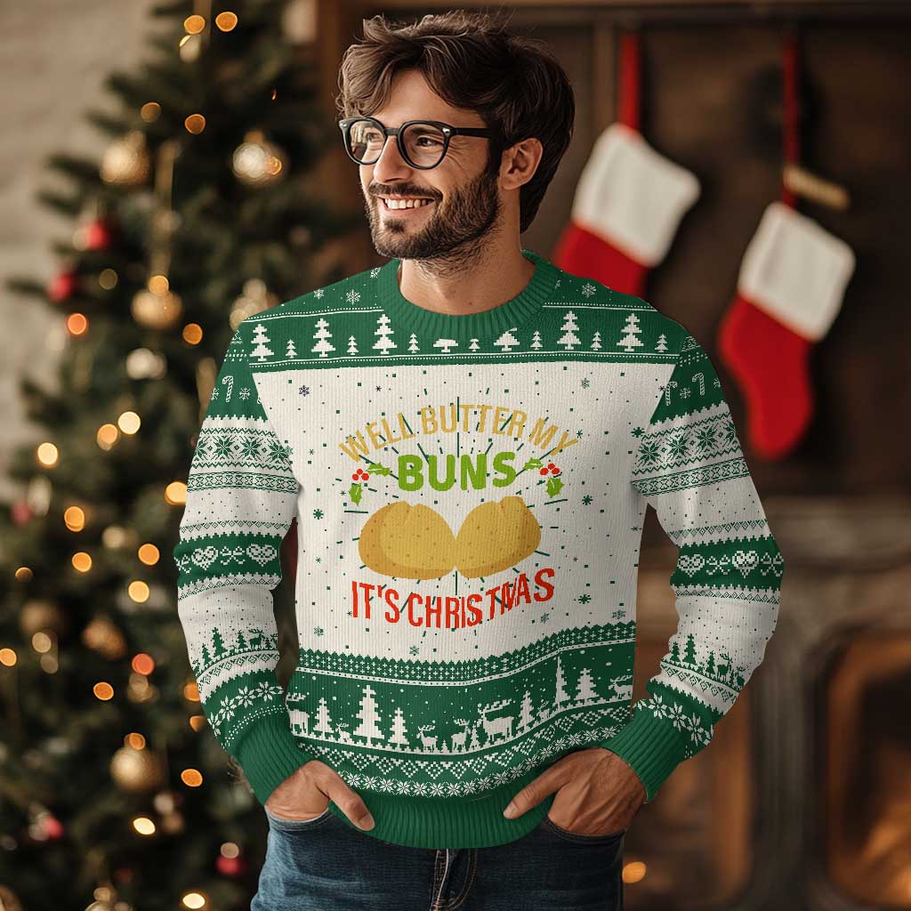 Funny Xmas Bun Bread Ugly Christmas Sweater Well Butter My Buns It's Xmas - Wonder Print Shop