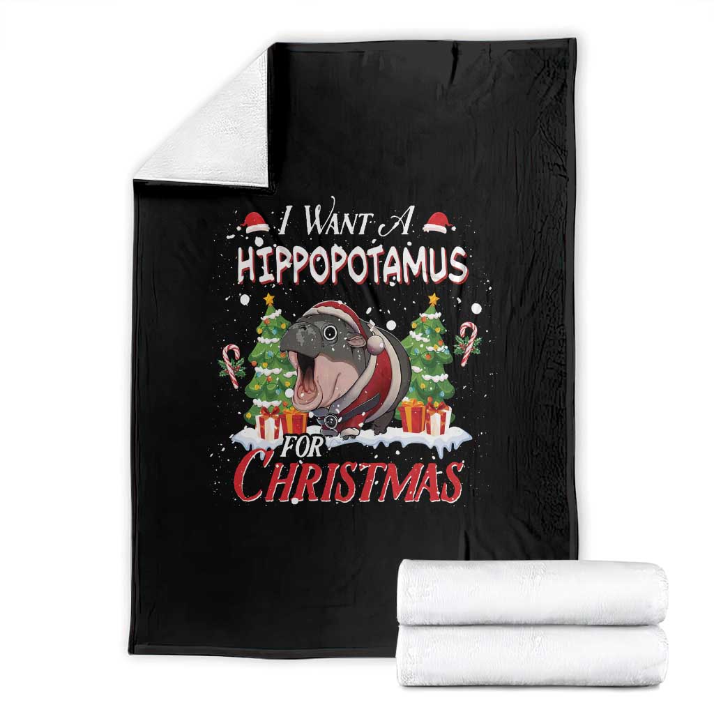 Funny Moo Deng Christmas Throw Blanket I Want A Hippopotamus For Christmas Santa Baby Pygmy - Wonder Print Shop