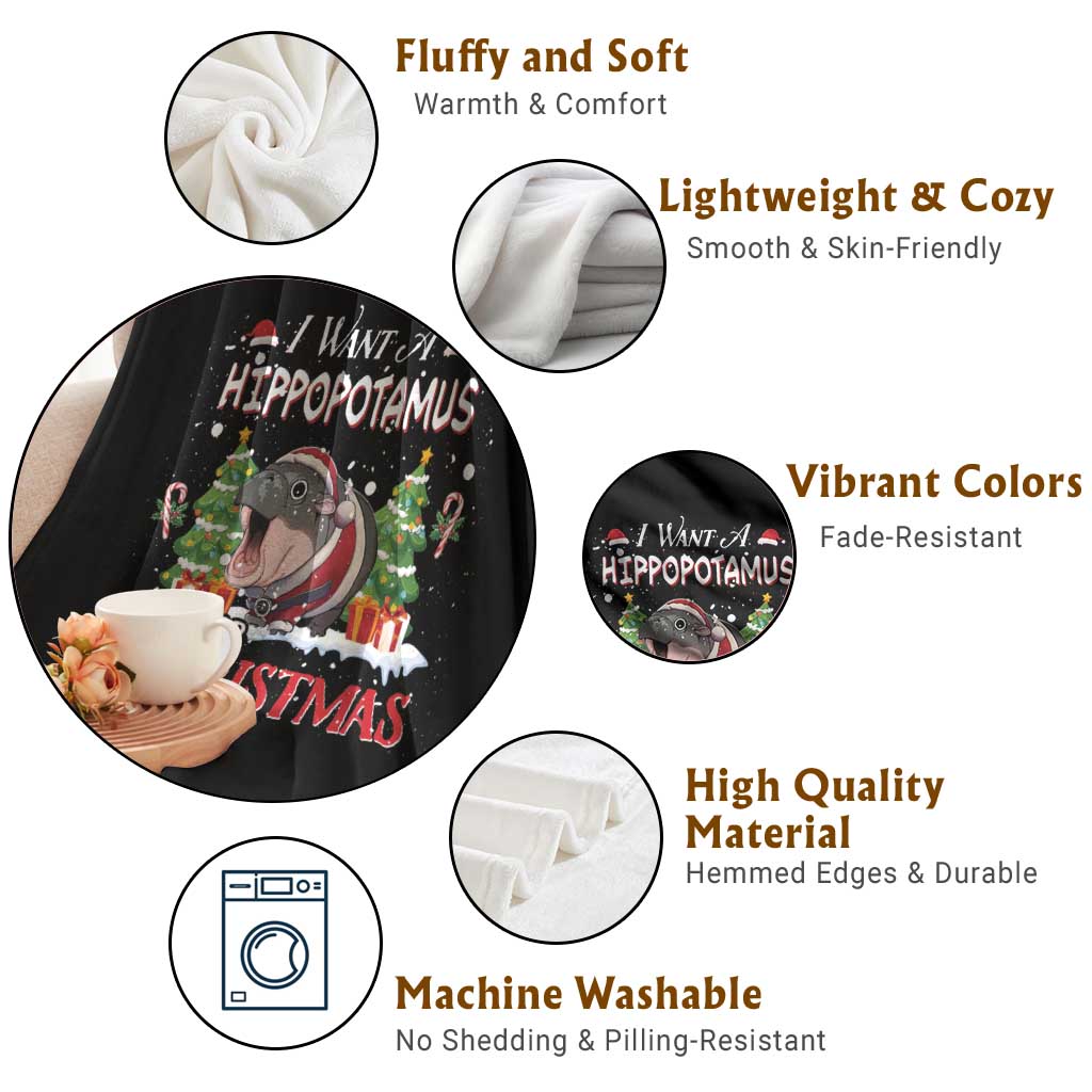 Funny Moo Deng Christmas Throw Blanket I Want A Hippopotamus For Christmas Santa Baby Pygmy - Wonder Print Shop