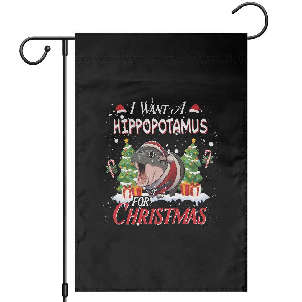 Funny Moo Deng Christmas Garden Flag I Want A Hippopotamus For Christmas Santa Baby Pygmy - Wonder Print Shop