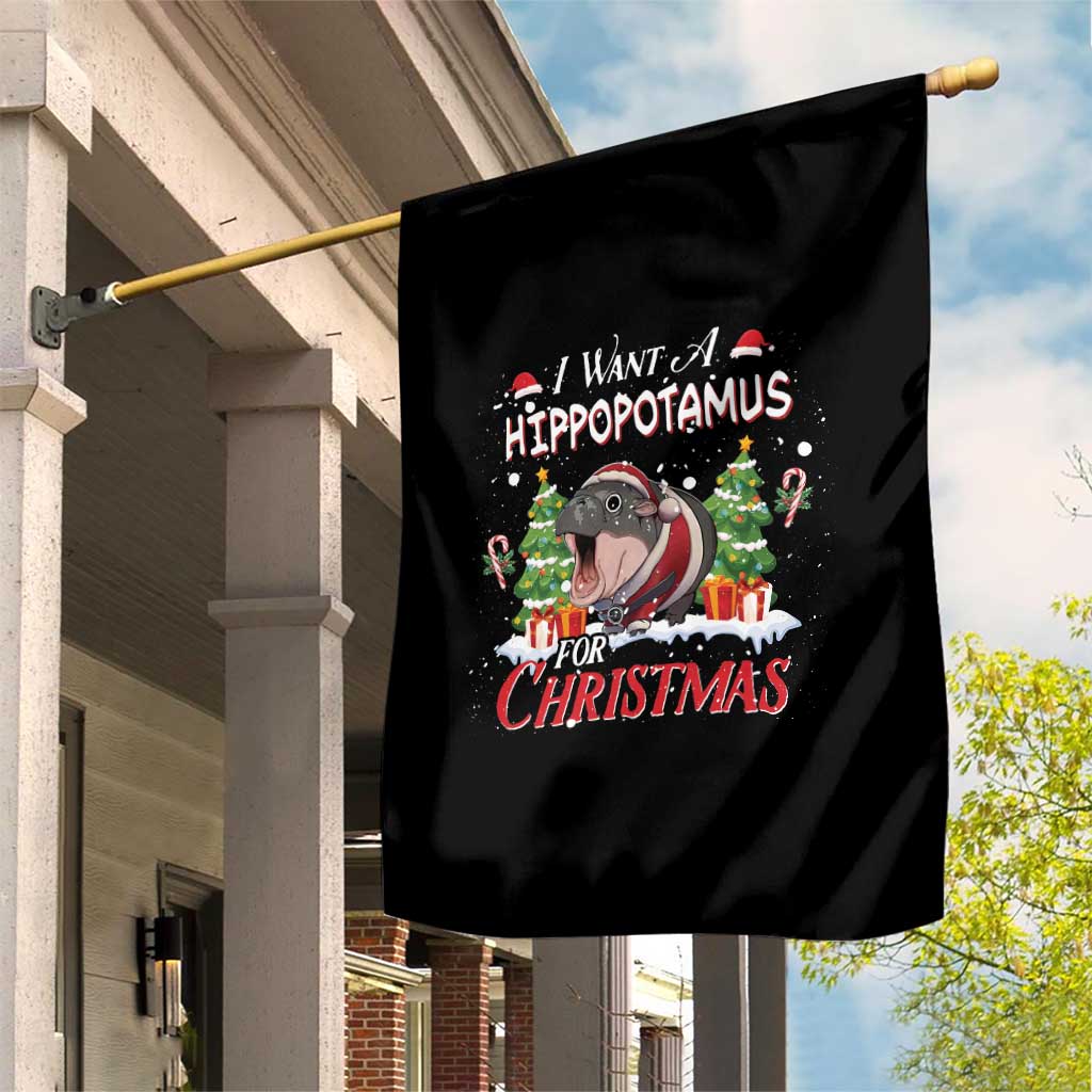 Funny Moo Deng Christmas Garden Flag I Want A Hippopotamus For Christmas Santa Baby Pygmy - Wonder Print Shop