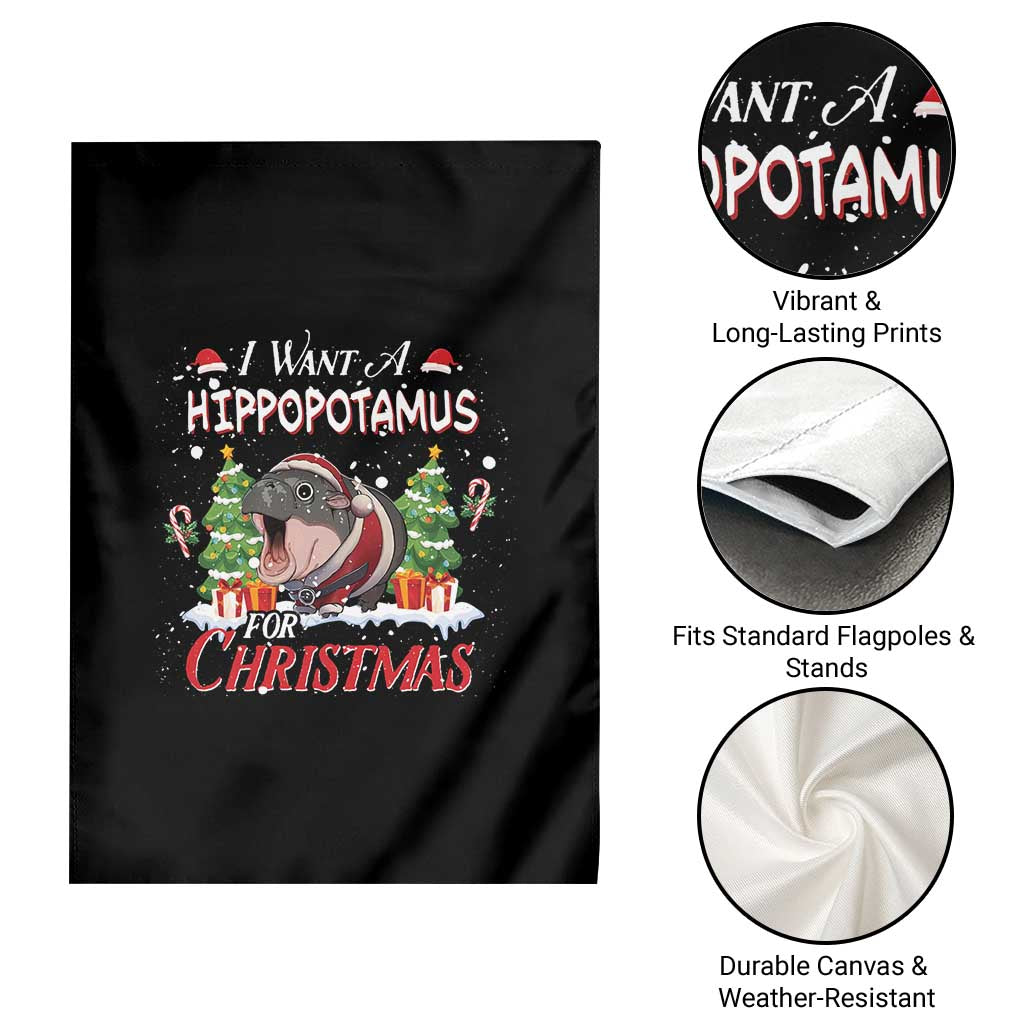 Funny Moo Deng Christmas Garden Flag I Want A Hippopotamus For Christmas Santa Baby Pygmy - Wonder Print Shop