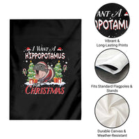 Funny Moo Deng Christmas Garden Flag I Want A Hippopotamus For Christmas Santa Baby Pygmy - Wonder Print Shop