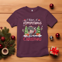 Funny Moo Deng Christmas T Shirt I Want A Hippopotamus For Christmas Santa Baby Pygmy - Wonder Print Shop