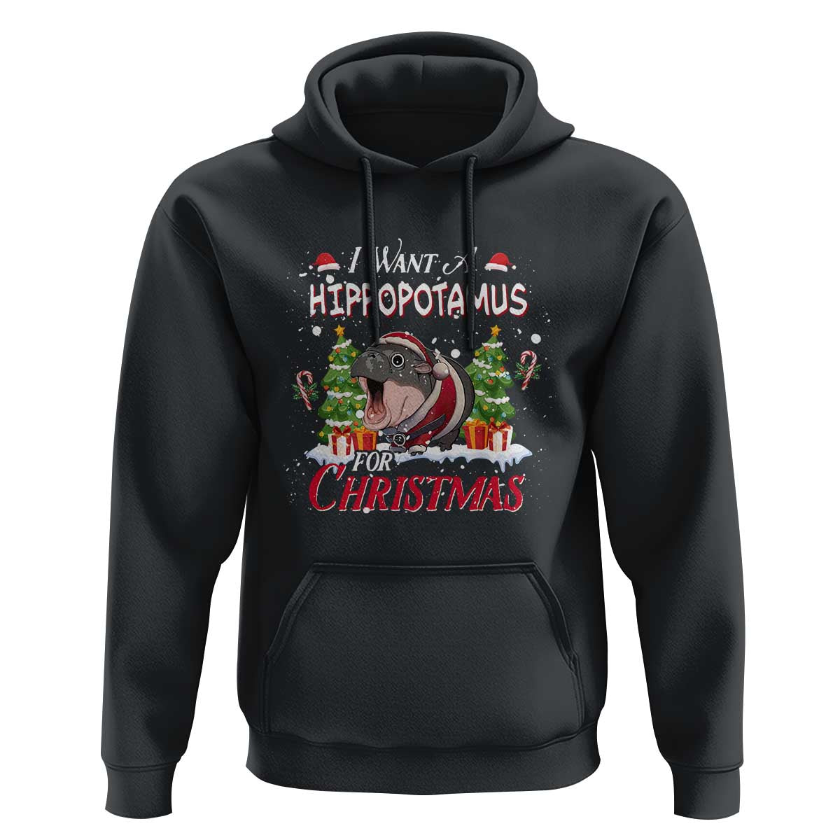 Funny Moo Deng Christmas Hoodie I Want A Hippopotamus For Christmas Santa Baby Pygmy