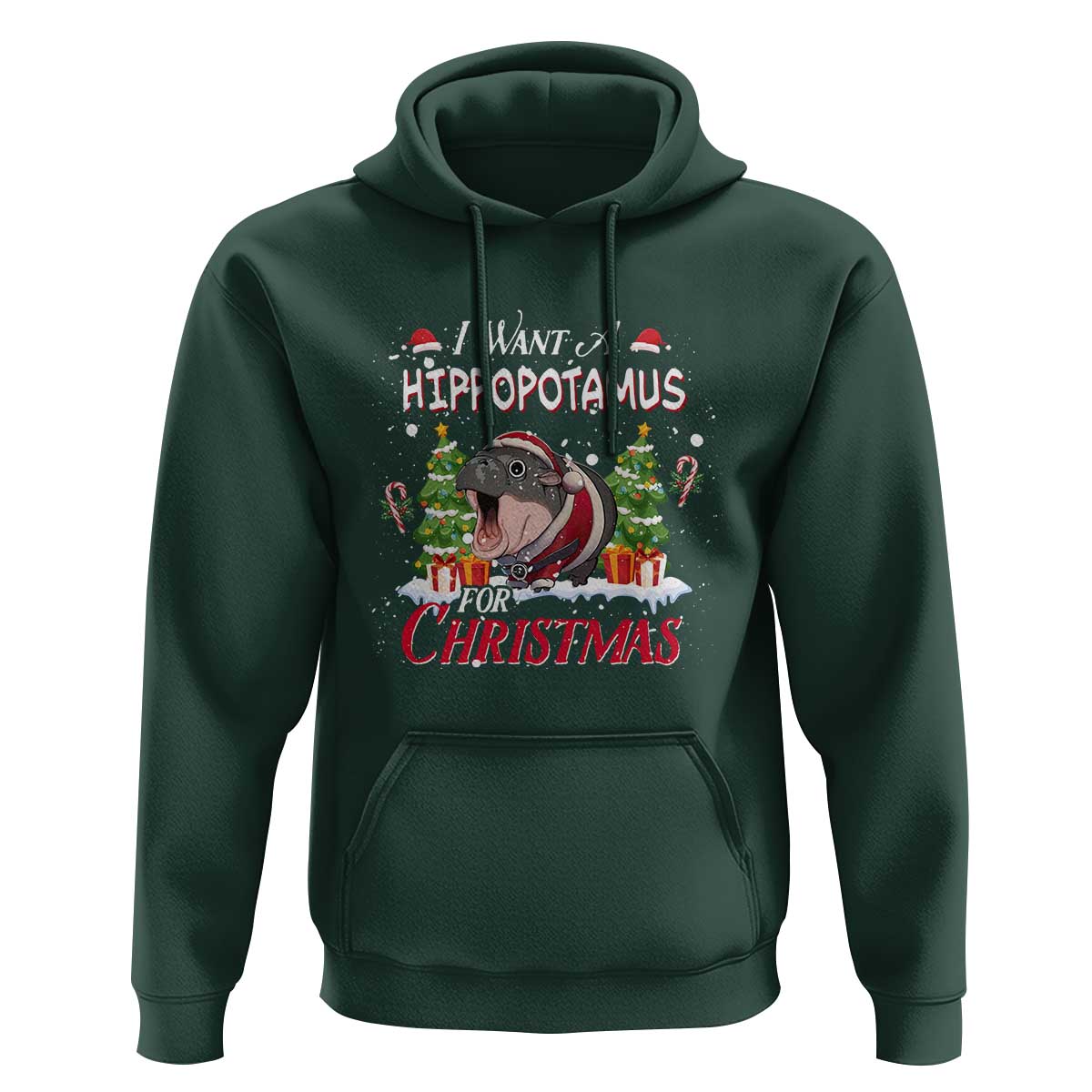 Funny Moo Deng Christmas Hoodie I Want A Hippopotamus For Christmas Santa Baby Pygmy