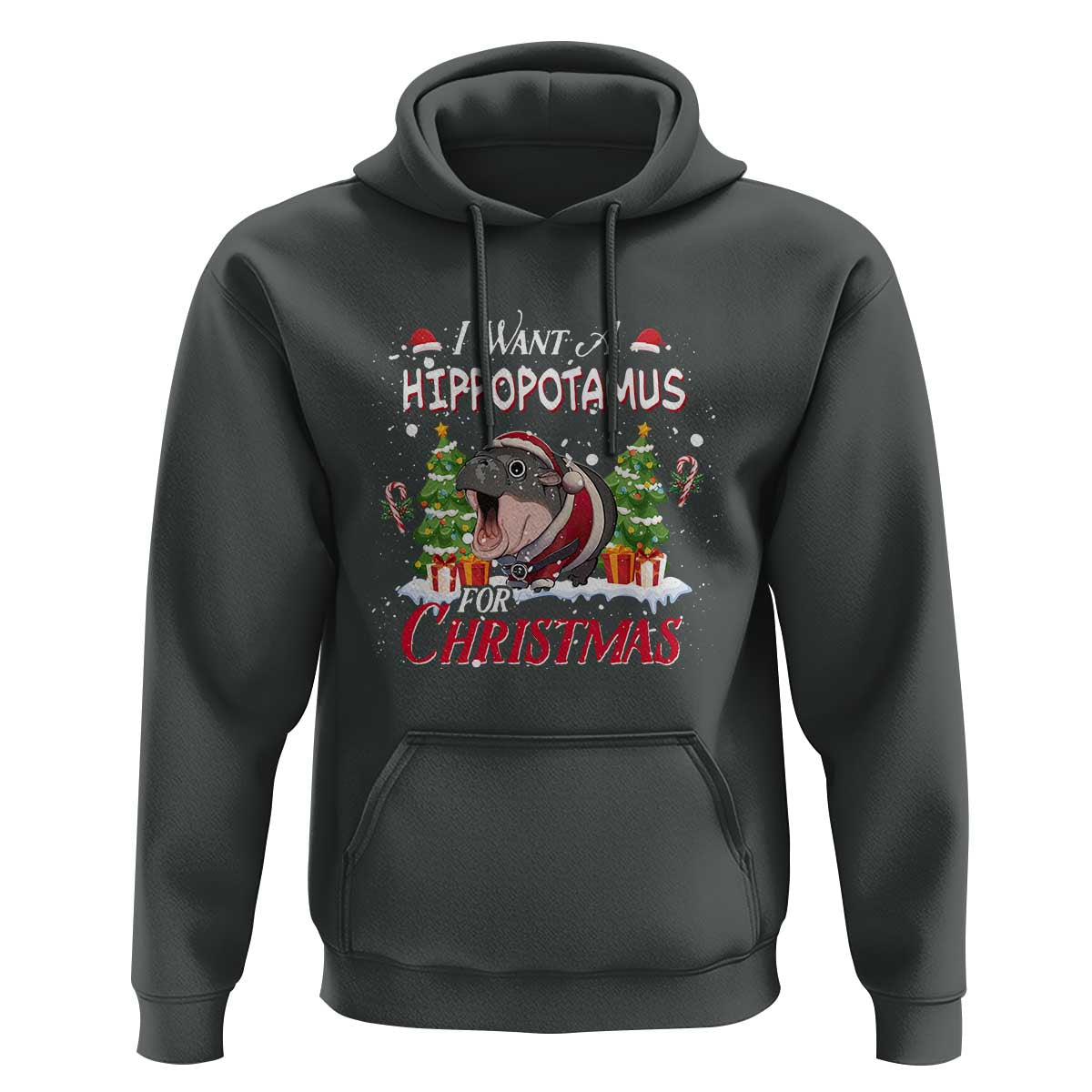 Funny Moo Deng Christmas Hoodie I Want A Hippopotamus For Christmas Santa Baby Pygmy