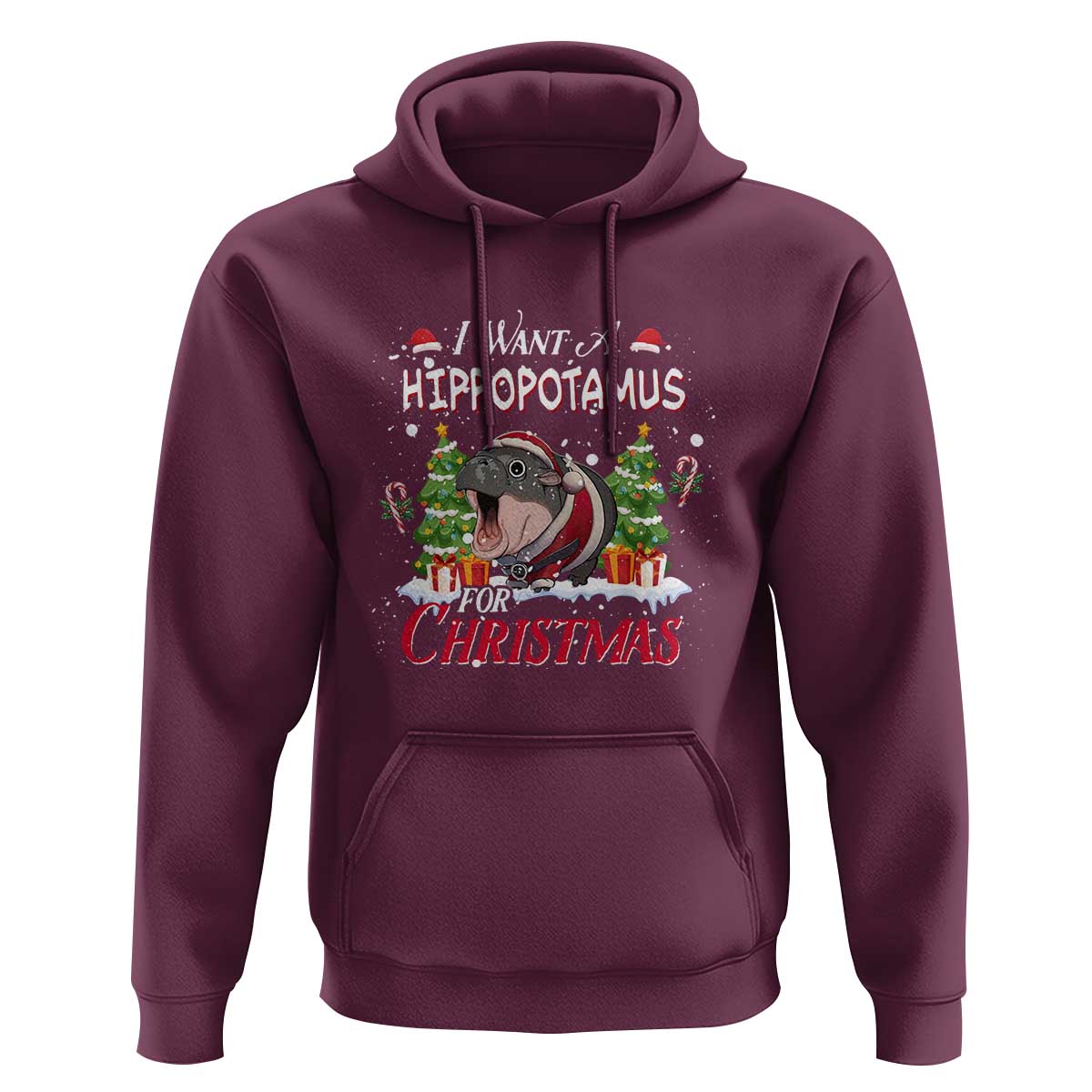 Funny Moo Deng Christmas Hoodie I Want A Hippopotamus For Christmas Santa Baby Pygmy