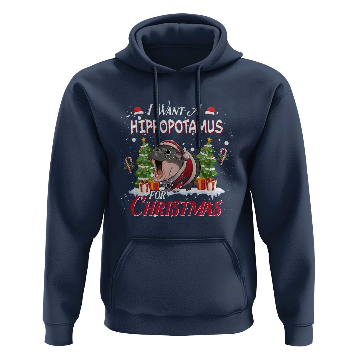 Funny Moo Deng Christmas Hoodie I Want A Hippopotamus For Christmas Santa Baby Pygmy