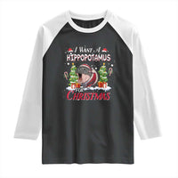 Funny Moo Deng Christmas Raglan Shirt I Want A Hippopotamus For Christmas Santa Baby Pygmy - Wonder Print Shop