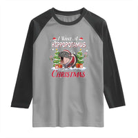 Funny Moo Deng Christmas Raglan Shirt I Want A Hippopotamus For Christmas Santa Baby Pygmy - Wonder Print Shop