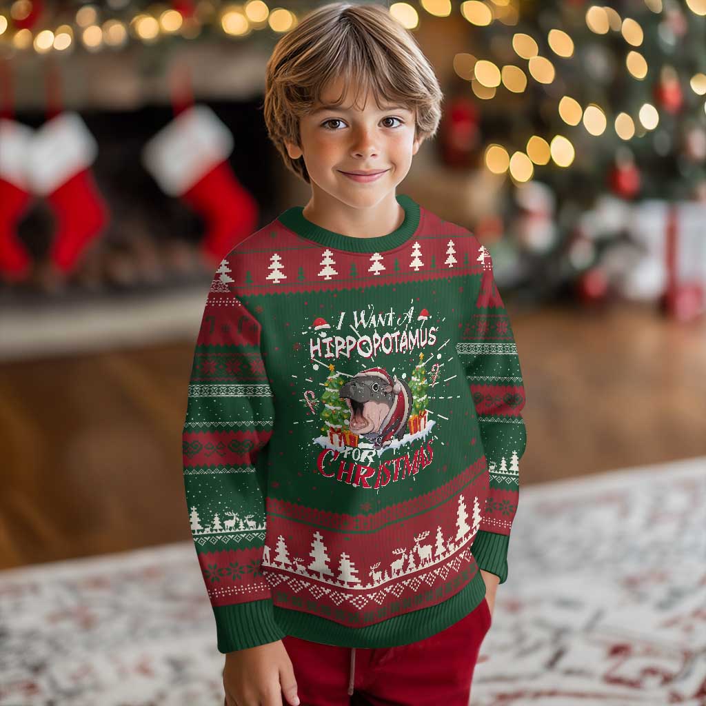 Funny Moo Deng Xmas Ugly Christmas Sweater I Want A Hippopotamus For Christmas Santa Baby Pygmy - Wonder Print Shop