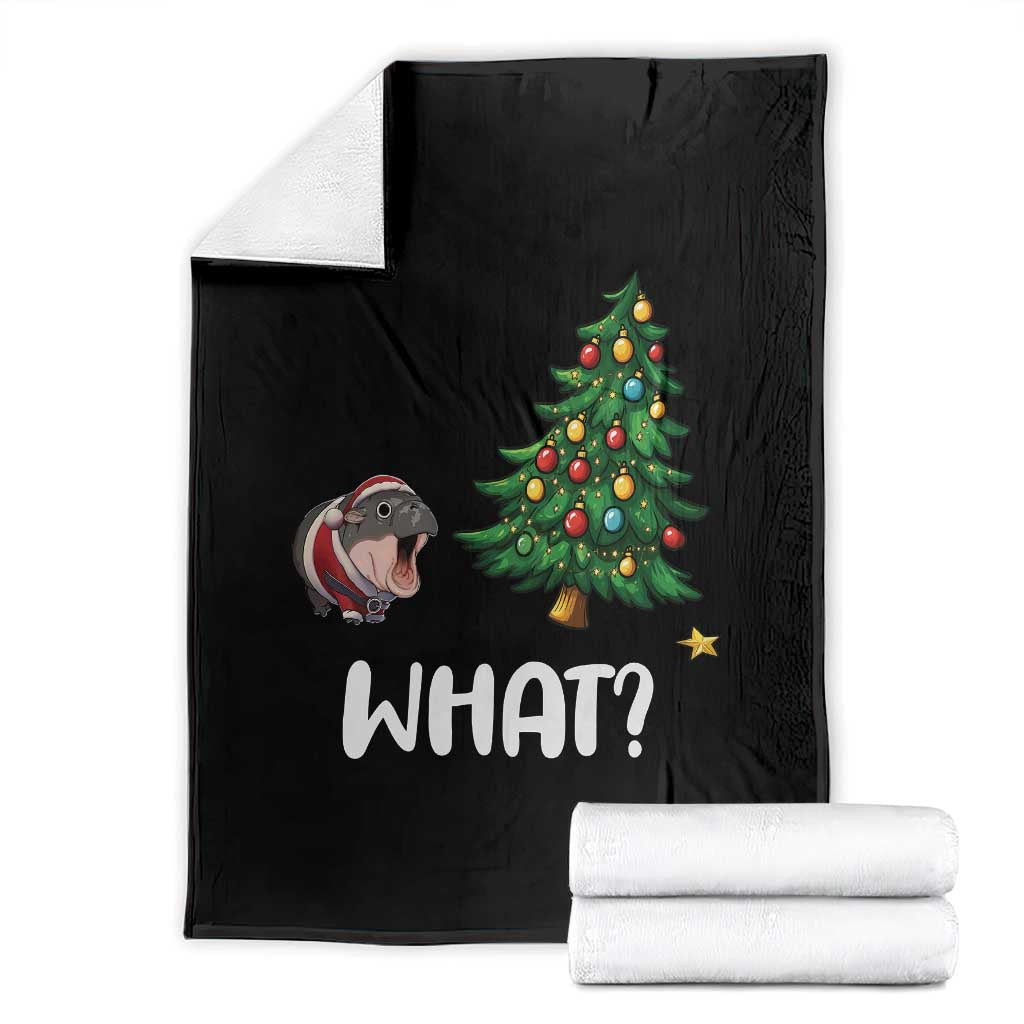 Funny Moo Deng Christmas Throw Blanket What Santa Cute Hippo Zoo Meme Baby Pygmy Xmas Tree - Wonder Print Shop