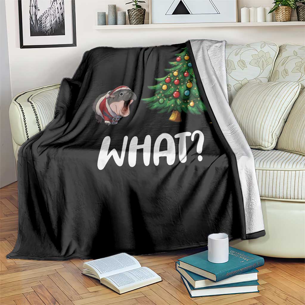 Funny Moo Deng Christmas Throw Blanket What Santa Cute Hippo Zoo Meme Baby Pygmy Xmas Tree - Wonder Print Shop