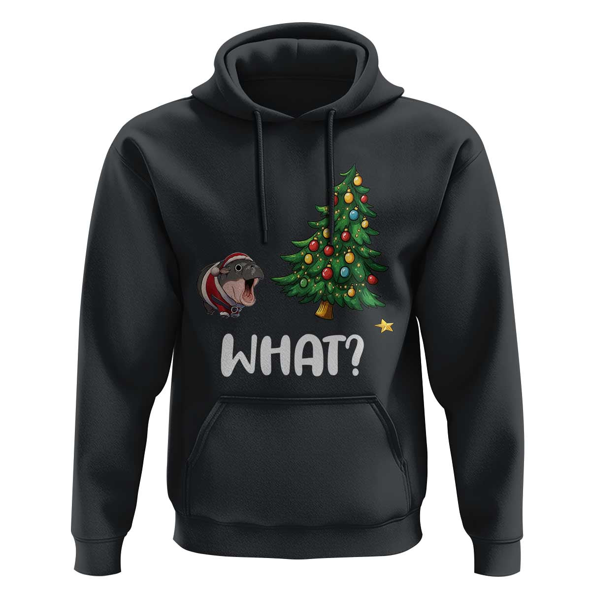 Funny Moo Deng Christmas Hoodie What Santa Cute Hippo Zoo Meme Baby Pygmy Xmas Tree