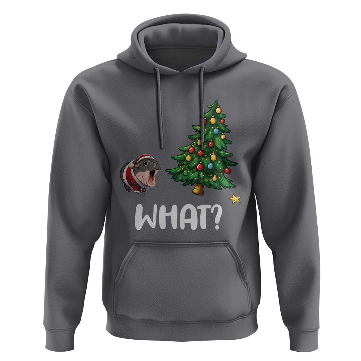 Funny Moo Deng Christmas Hoodie What Santa Cute Hippo Zoo Meme Baby Pygmy Xmas Tree