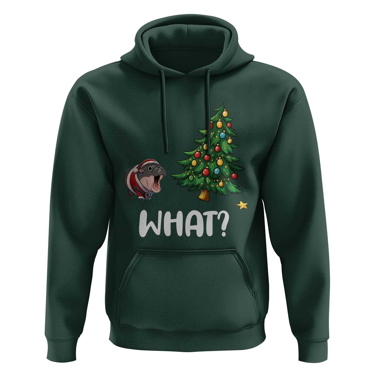 Funny Moo Deng Christmas Hoodie What Santa Cute Hippo Zoo Meme Baby Pygmy Xmas Tree