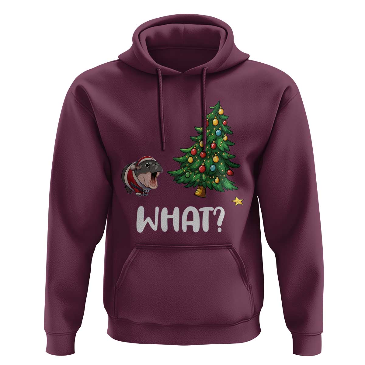 Funny Moo Deng Christmas Hoodie What Santa Cute Hippo Zoo Meme Baby Pygmy Xmas Tree