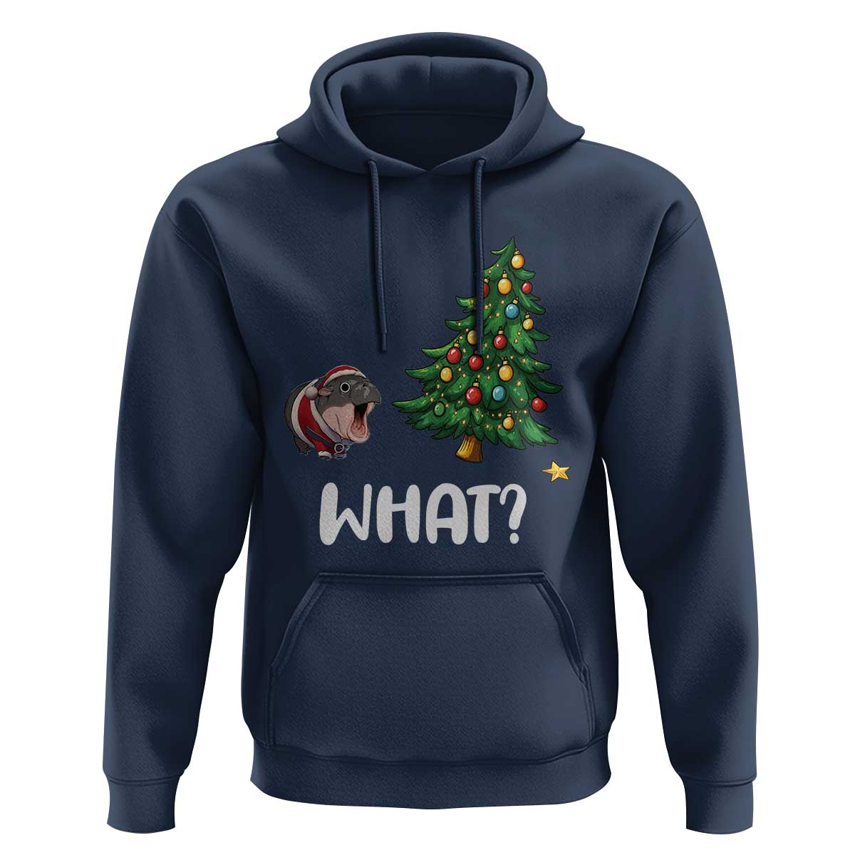 Funny Moo Deng Christmas Hoodie What Santa Cute Hippo Zoo Meme Baby Pygmy Xmas Tree