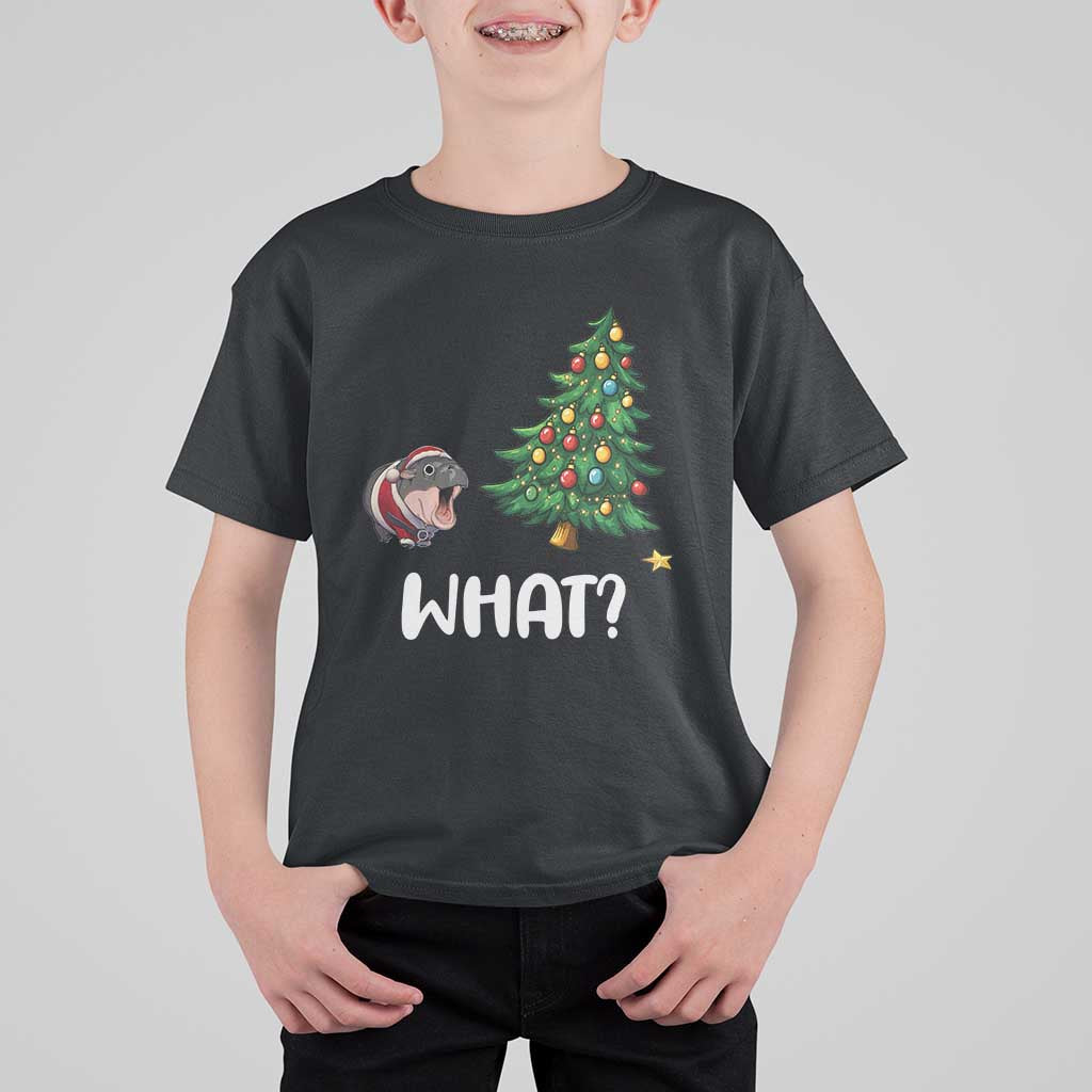 Funny Moo Deng Christmas T Shirt For Kid What Santa Cute Hippo Zoo Meme Baby Pygmy Xmas Tree - Wonder Print Shop