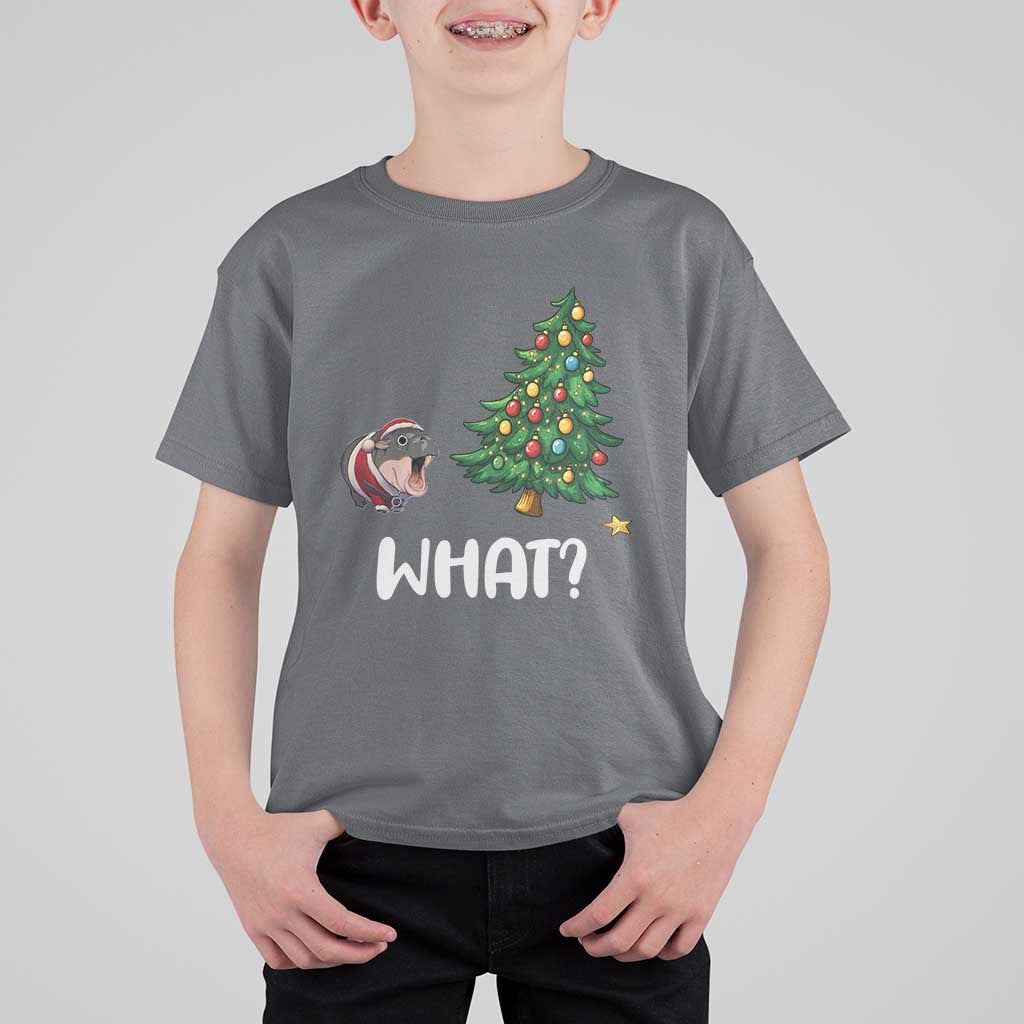Funny Moo Deng Christmas T Shirt For Kid What Santa Cute Hippo Zoo Meme Baby Pygmy Xmas Tree - Wonder Print Shop