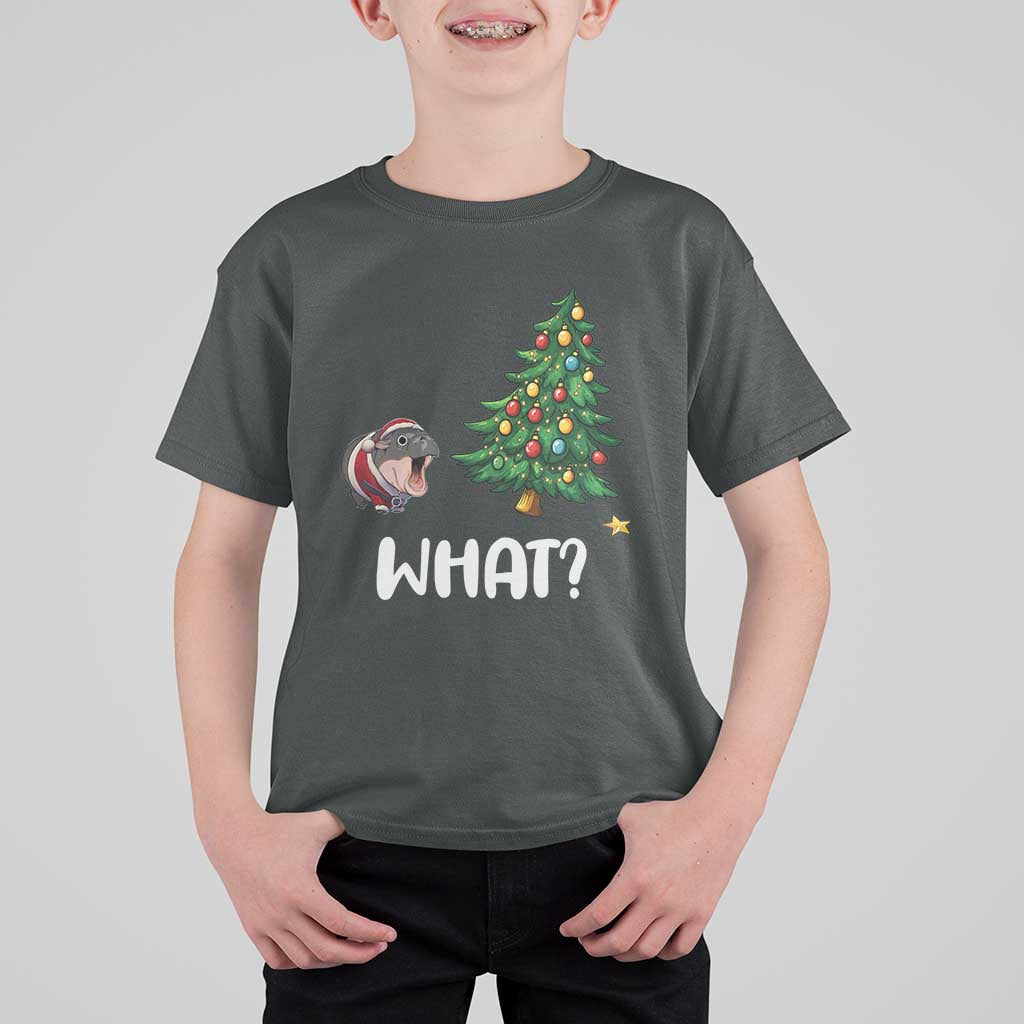 Funny Moo Deng Christmas T Shirt For Kid What Santa Cute Hippo Zoo Meme Baby Pygmy Xmas Tree - Wonder Print Shop