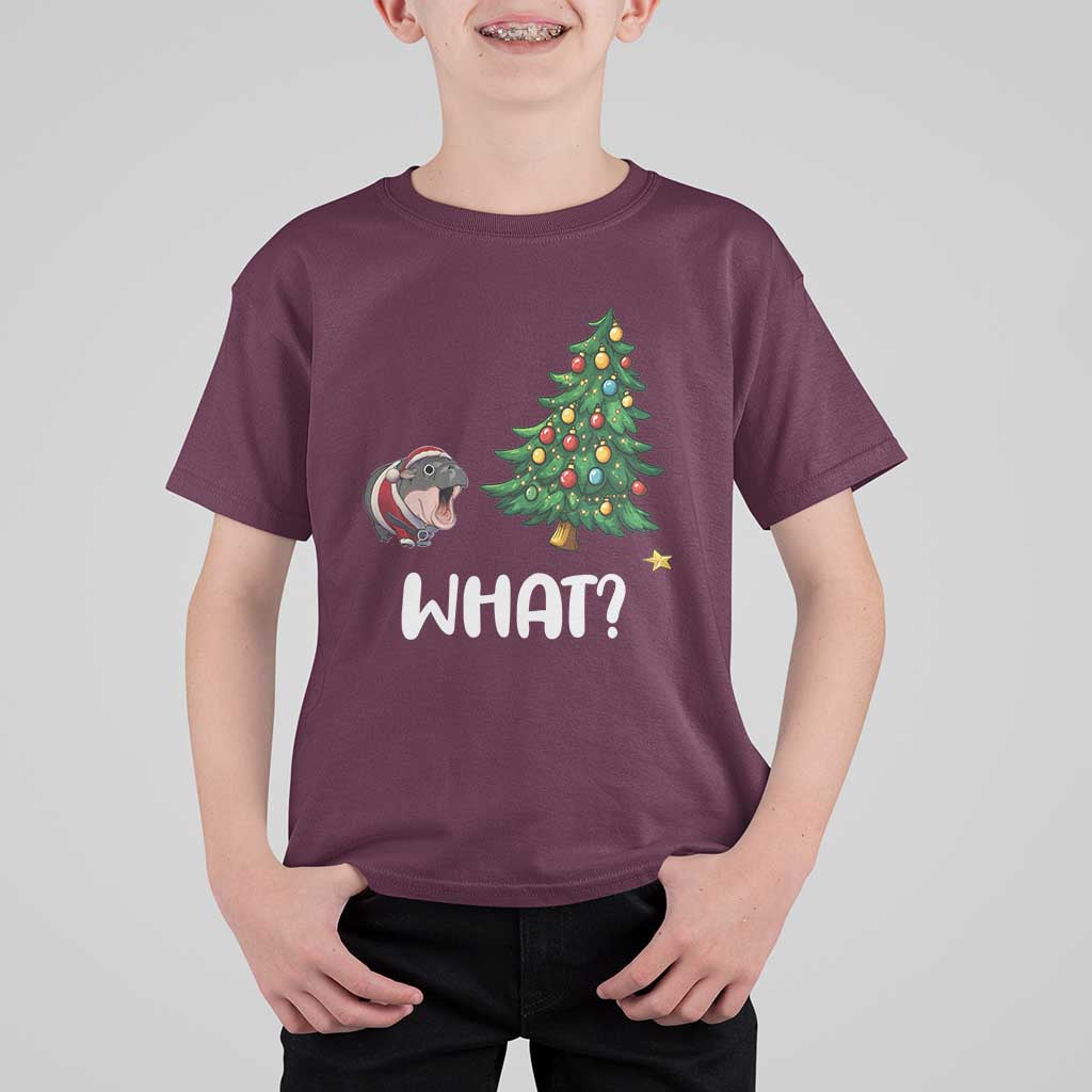 Funny Moo Deng Christmas T Shirt For Kid What Santa Cute Hippo Zoo Meme Baby Pygmy Xmas Tree - Wonder Print Shop