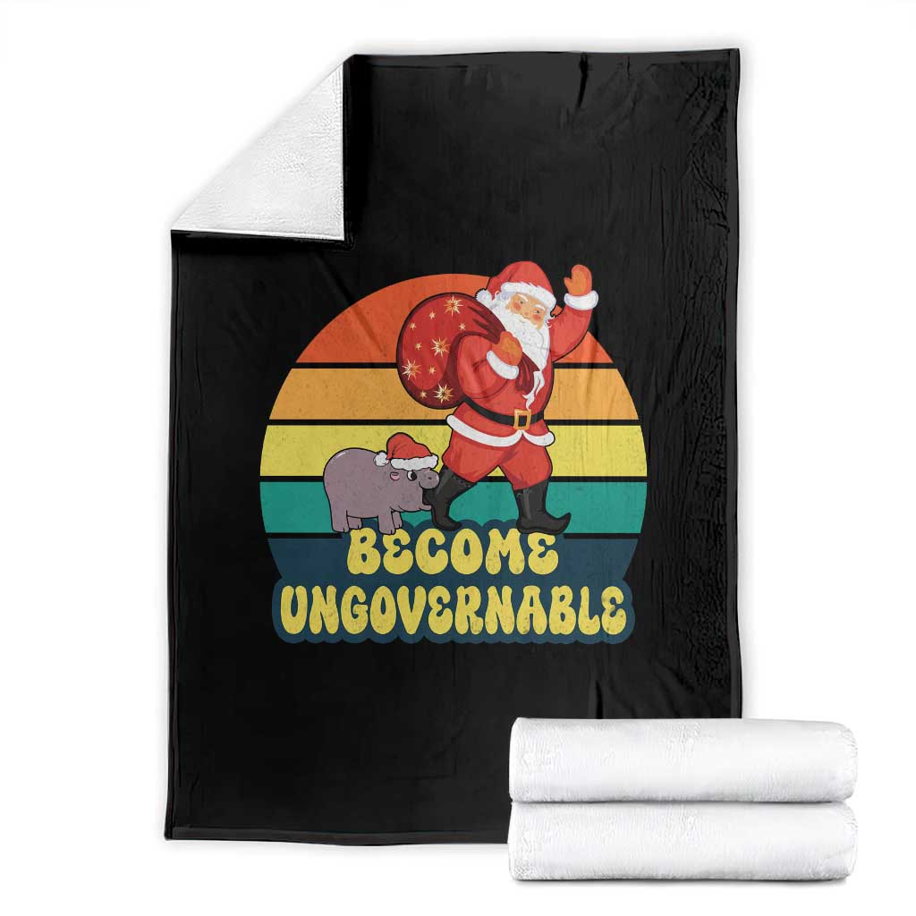 Funny Moo Deng Christmas Throw Blanket Become Ungovernable Xmas Santa - Wonder Print Shop