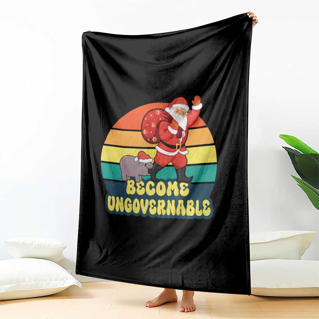 Funny Moo Deng Christmas Throw Blanket Become Ungovernable Xmas Santa - Wonder Print Shop
