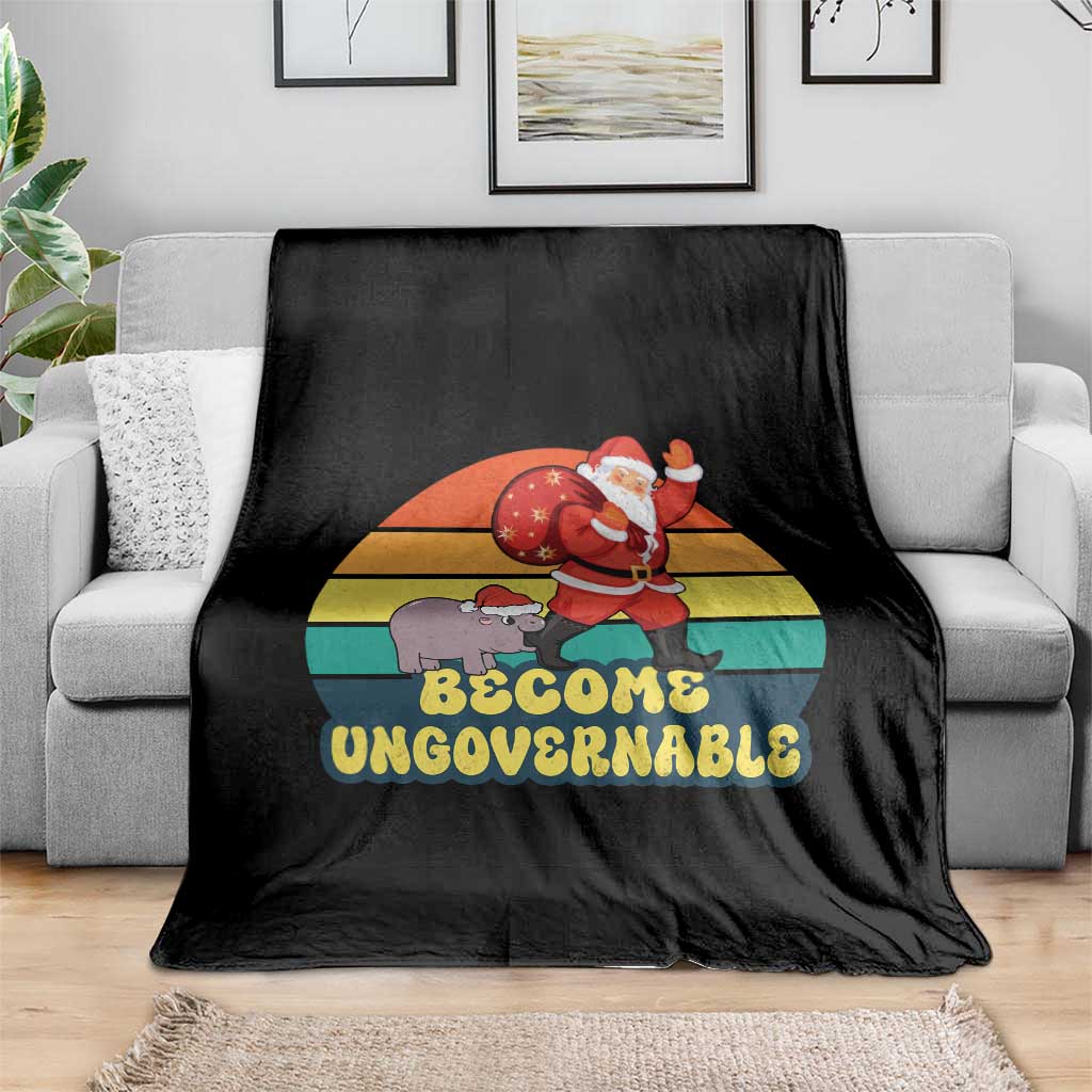 Funny Moo Deng Christmas Throw Blanket Become Ungovernable Xmas Santa - Wonder Print Shop