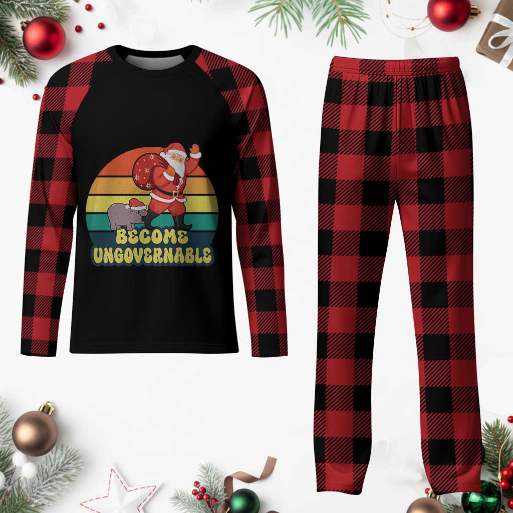 Funny Moo Deng Christmas Plaid Pajama Set Become Ungovernable Xmas Santa - Wonder Print Shop