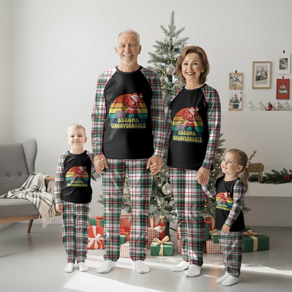 Funny Moo Deng Christmas Plaid Pajama Set Become Ungovernable Xmas Santa - Wonder Print Shop