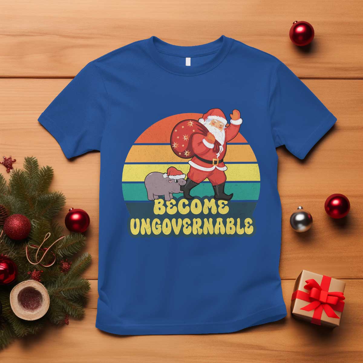 Funny Moo Deng Christmas T Shirt Become Ungovernable Xmas Santa - Wonder Print Shop