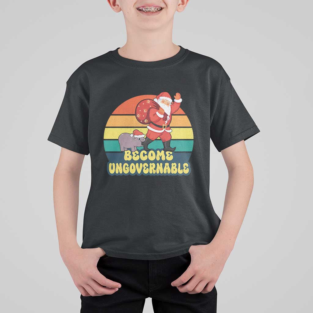Funny Moo Deng Christmas T Shirt For Kid Become Ungovernable Xmas Santa - Wonder Print Shop