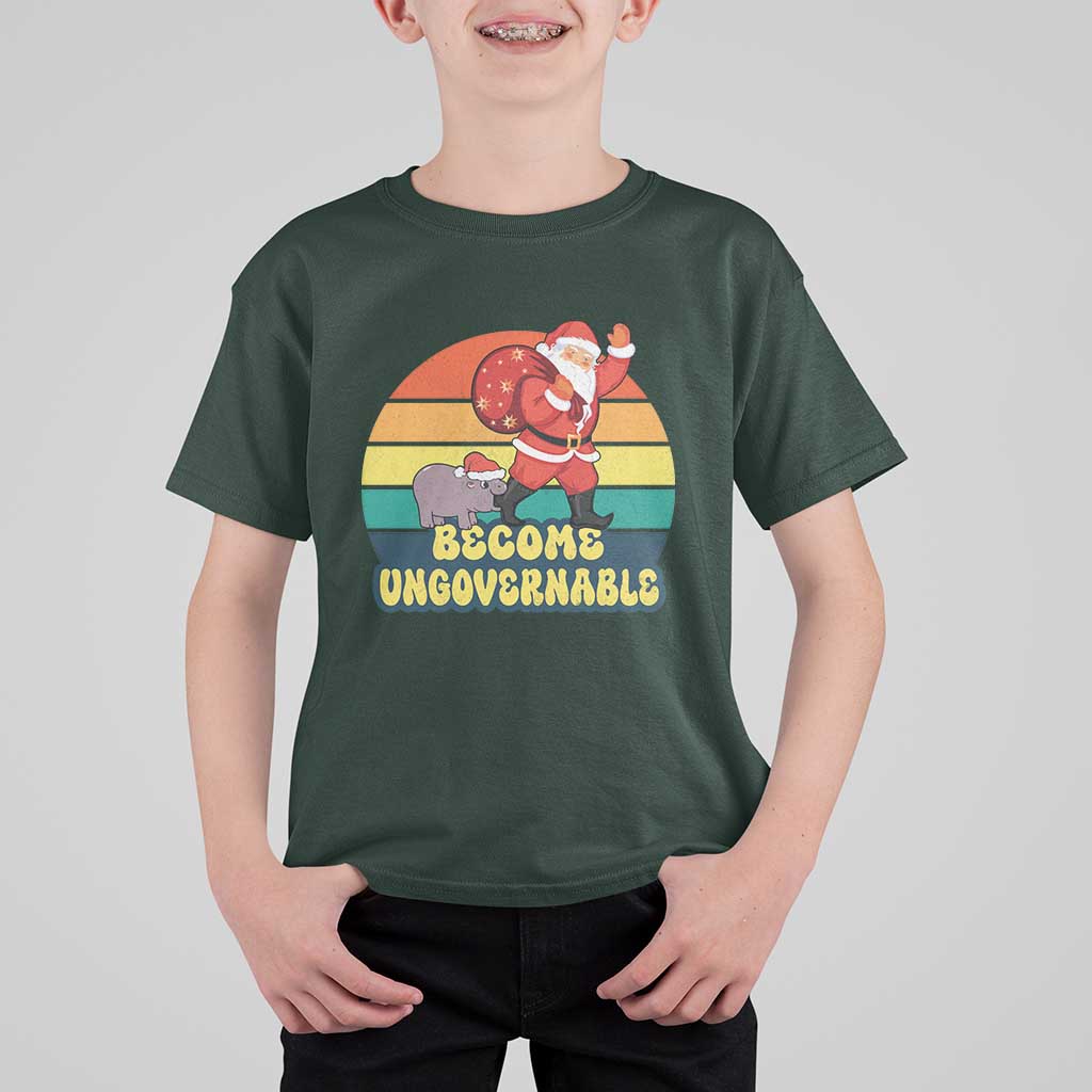 Funny Moo Deng Christmas T Shirt For Kid Become Ungovernable Xmas Santa - Wonder Print Shop
