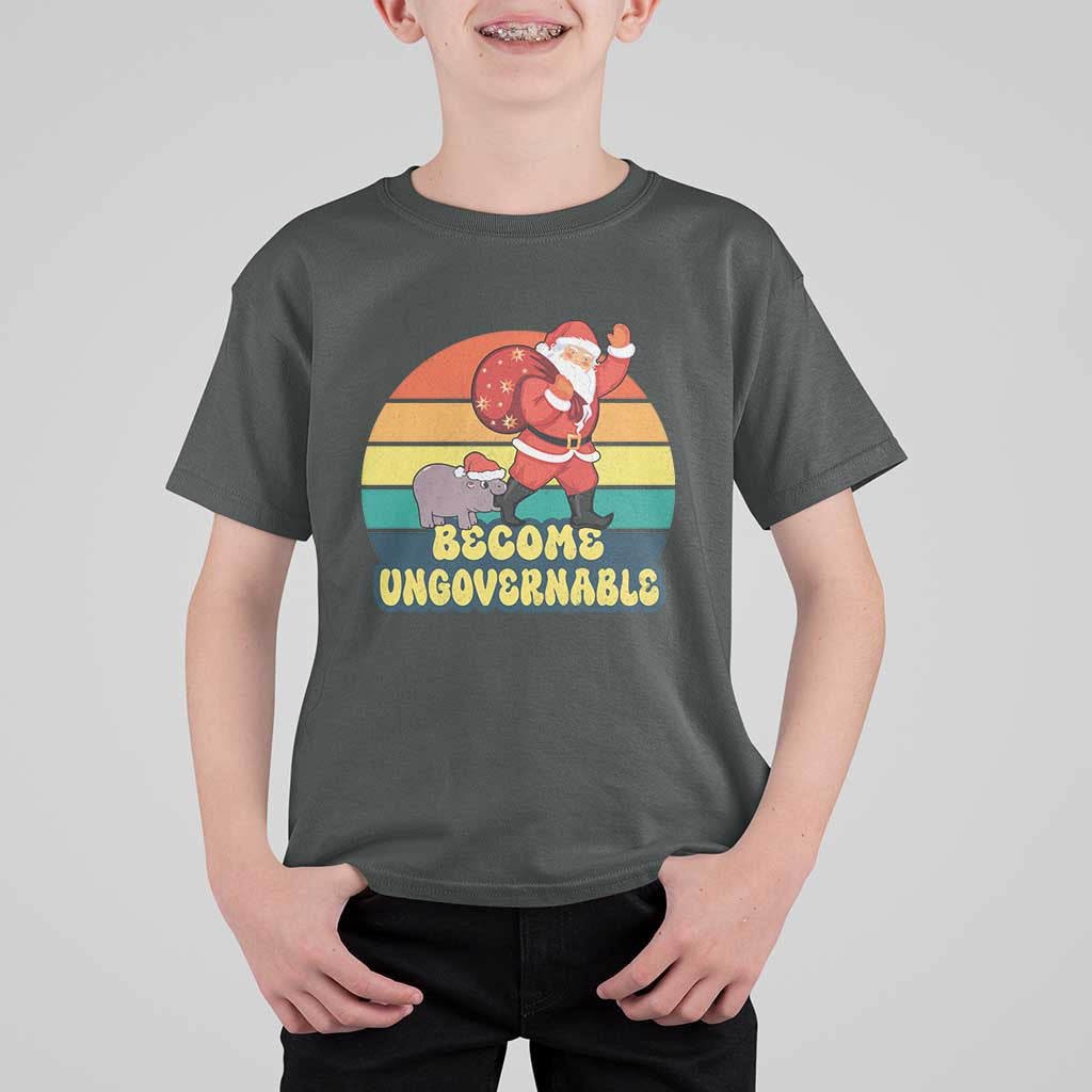 Funny Moo Deng Christmas T Shirt For Kid Become Ungovernable Xmas Santa - Wonder Print Shop