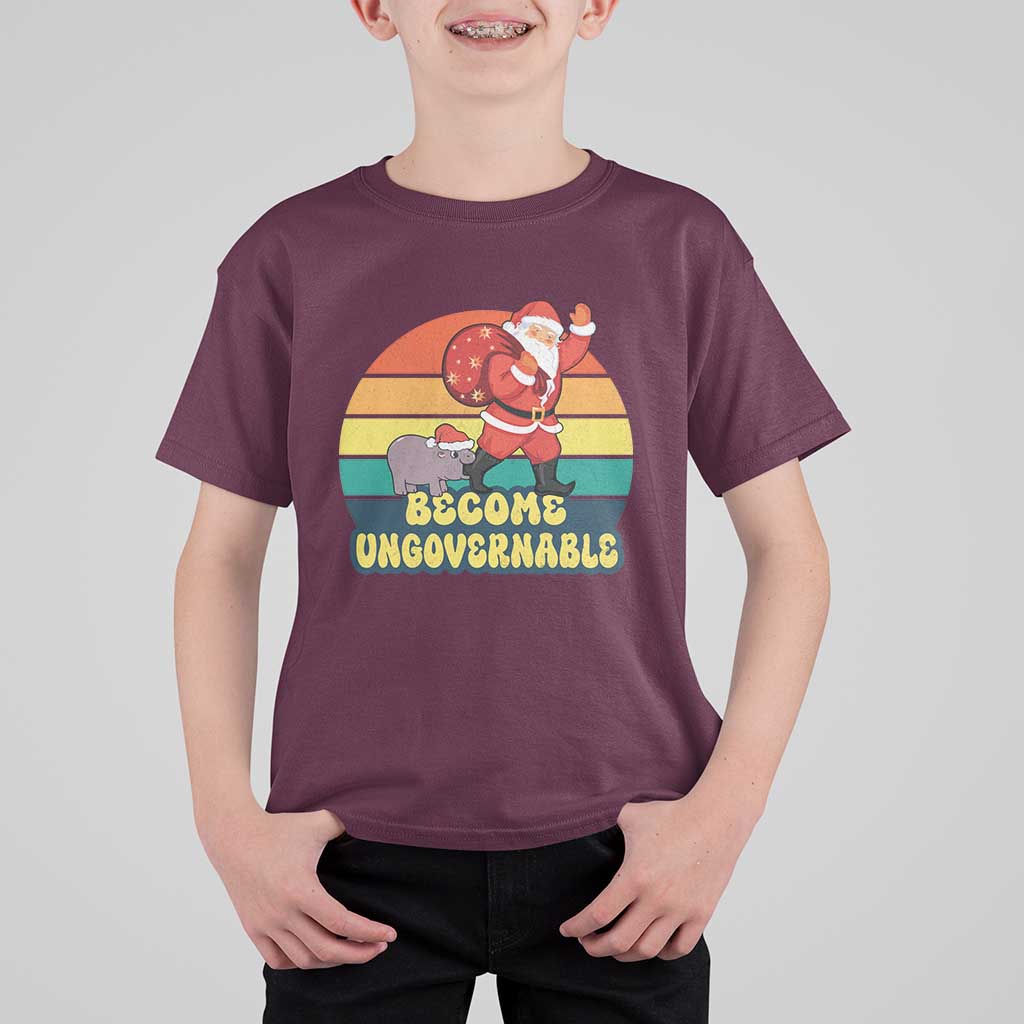 Funny Moo Deng Christmas T Shirt For Kid Become Ungovernable Xmas Santa - Wonder Print Shop