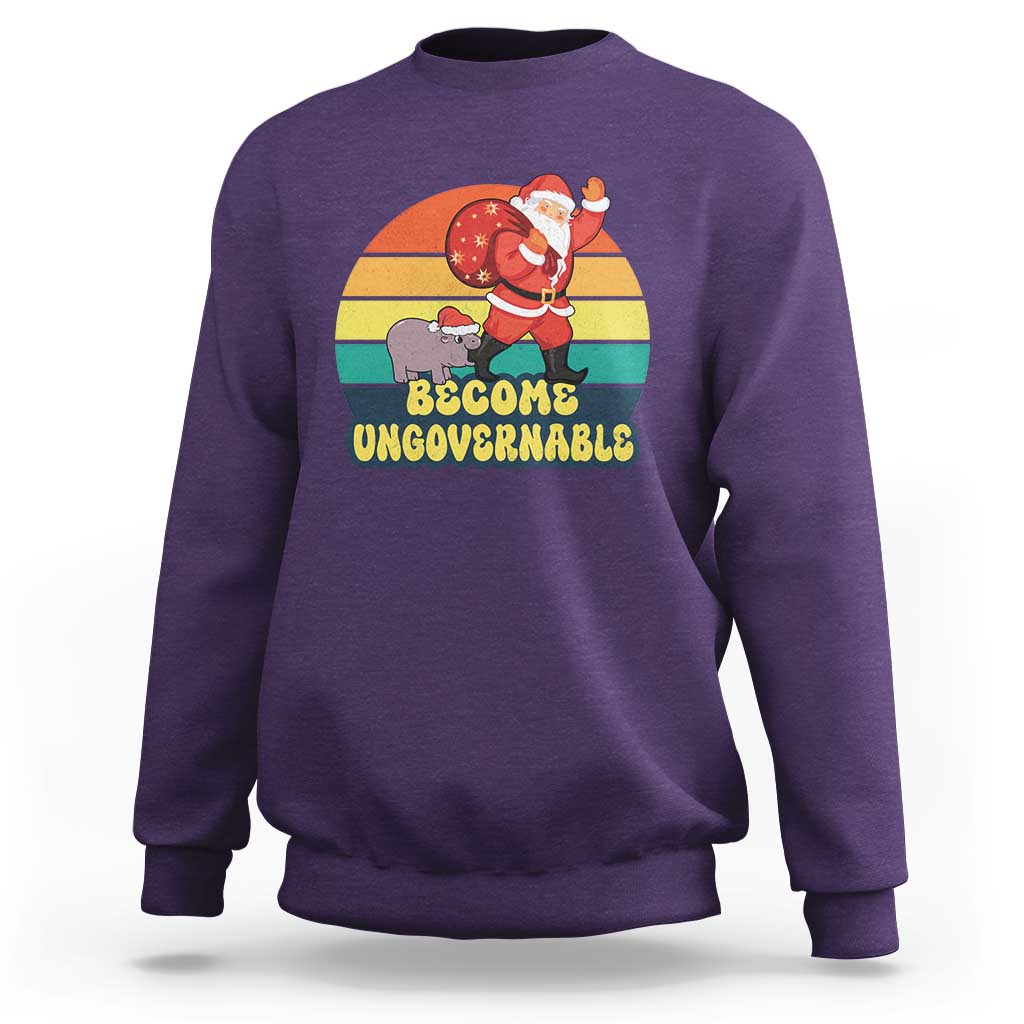 Funny Moo Deng Christmas Sweatshirt Become Ungovernable Xmas Santa - Wonder Print Shop