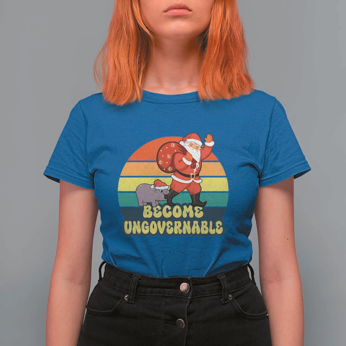 Funny Moo Deng Christmas T Shirt For Women Become Ungovernable Xmas Santa - Wonder Print Shop